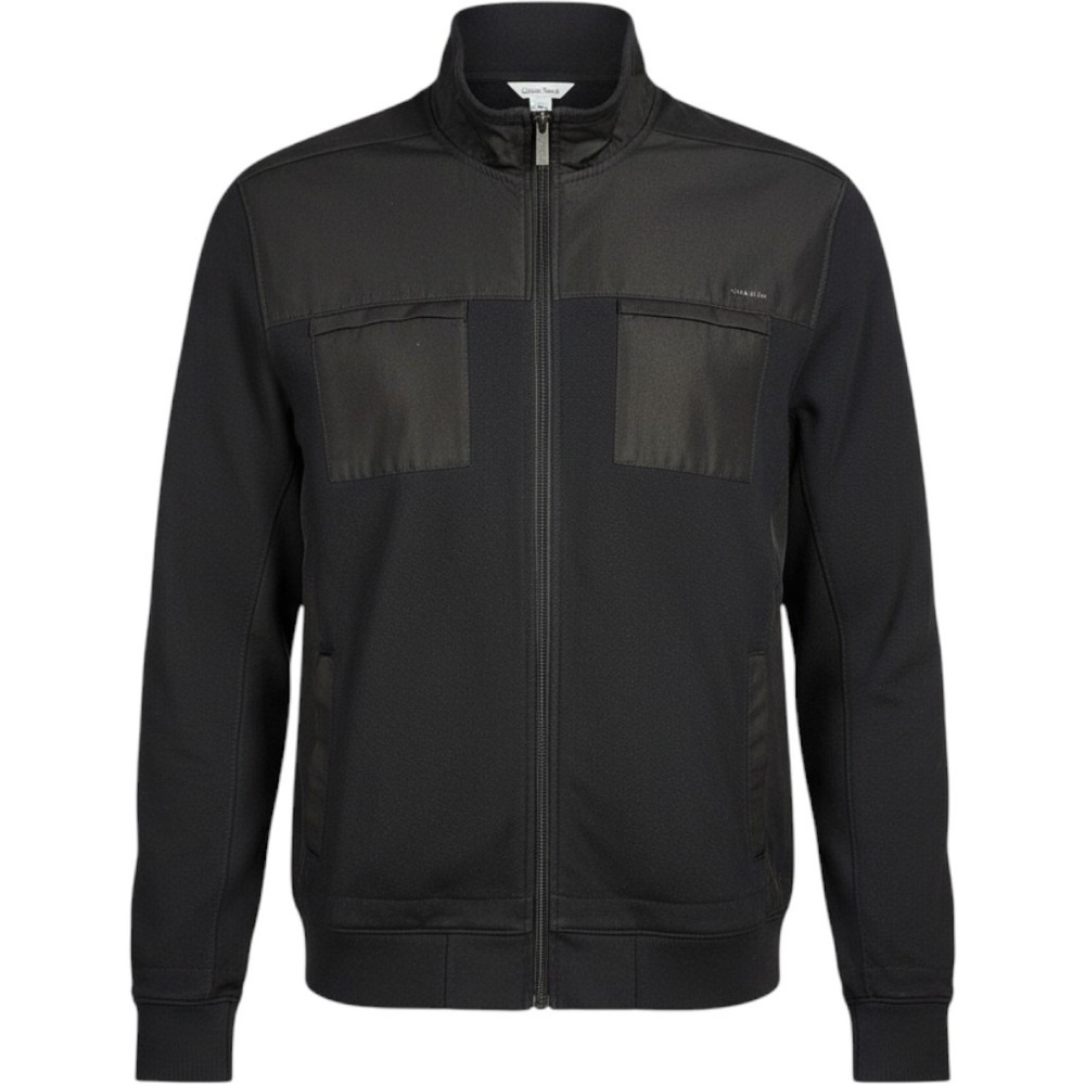 Calvin Klein Men's Full Zip Mixed Media Jacket Black XL Mock Neck
